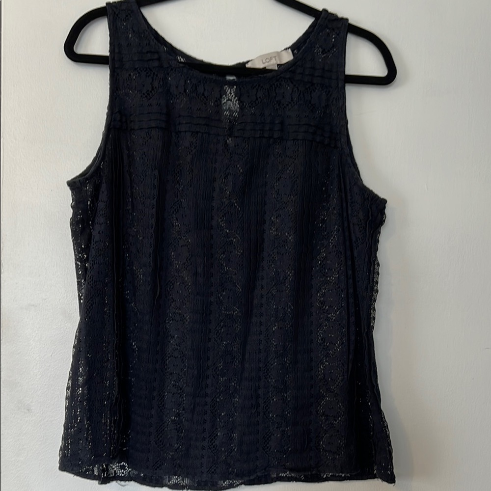 LOFT Women's Navy Blue Lace Tank Top